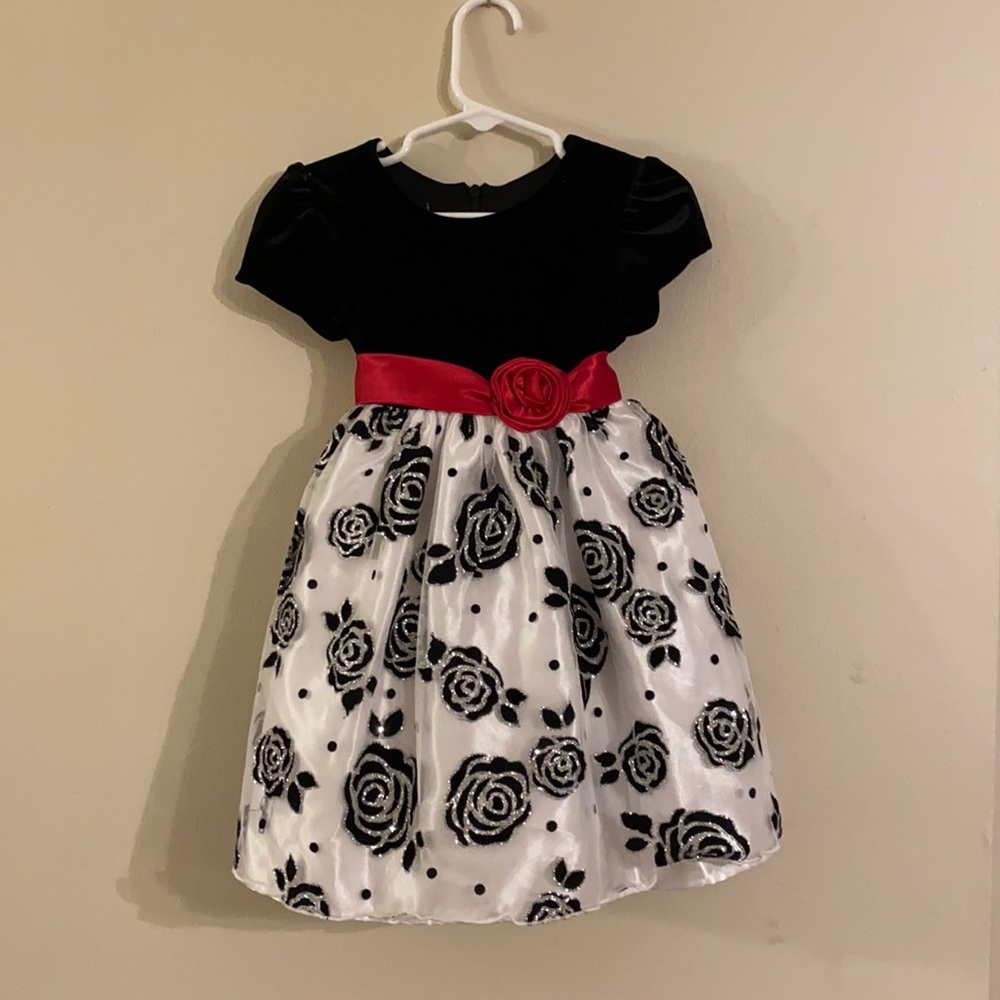 Toddler Girls Formal Holiday Dress, 2T, Black Red Silver White